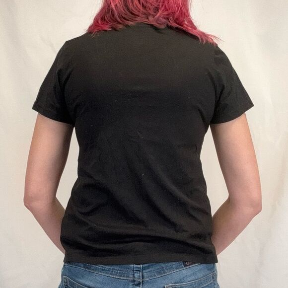 Time and Tru Women's Bridesbabe Tee T Shirt M Med Medium Black Light Blue V Neck - Picture 2 of 12